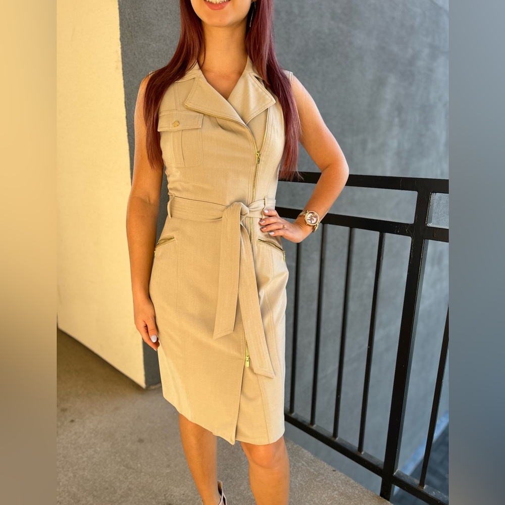 Calvin Klein tan zipper dress